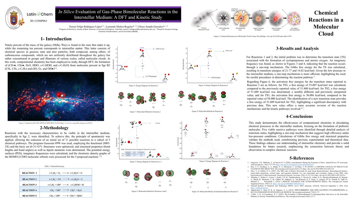 Felipe Rodriguez (@feliper63955795) on Twitter photo Hello <a href="/LatinXChem/">LatinXChem</a>, this is my work: In Silico Evaluation of Gas-Phase Bimolecular Reactions in the Interstellar Medium: A DFT and Kinetic Study. #Comp063 💻
#LatinXChemComp
#DFT👽🛸🇨🇴☁️ Hello <a href="/LatinXChem/">LatinXChem</a>, this is my work: In Silico Evaluation of Gas-Phase Bimolecular Reactions in the Interstellar Medium: A DFT and Kinetic Study. #Comp063 💻
#LatinXChemComp
#DFT👽🛸🇨🇴☁️