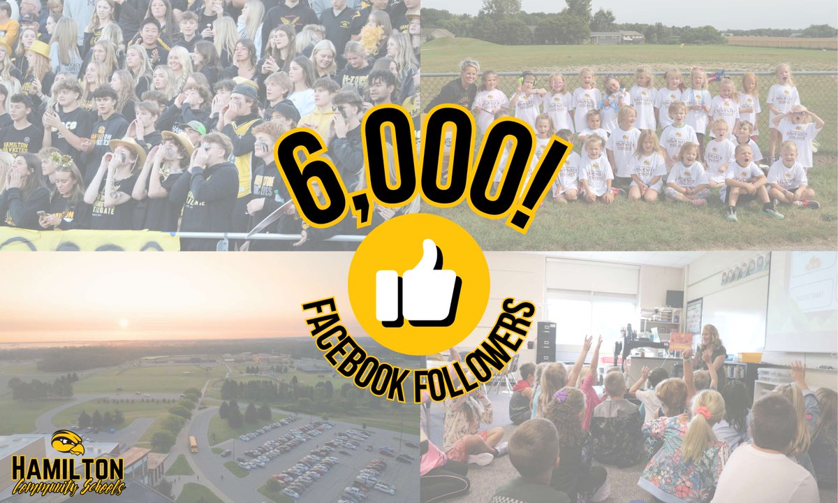 Hamilton Community Schools is now at 6,000 followers on our Facebook page! Give us a follow and stay up-to-date with the great things happening every day in our district: facebook.com/hamiltonschool…

#GreatThingsHappenHere