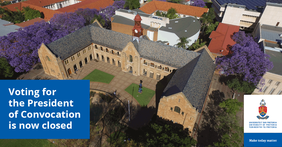 UPTuks's tweet photo. CONVOCATION ELECTIONS: The electronic voting process for the President of the University of Pretoria Convocation is now closed.
#UniversityOfPretoria #UPAlumni #TheConvocation https://t.co/4zF8jsMBvz