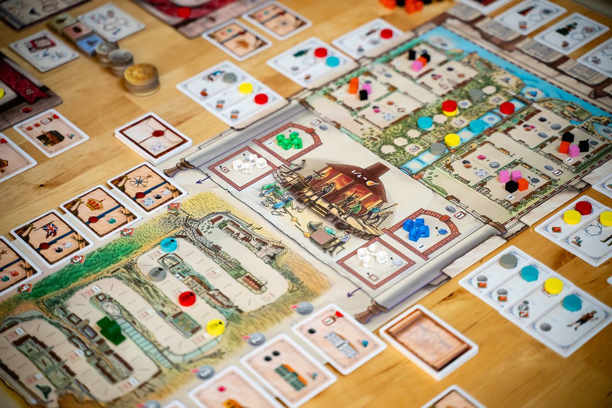 Capstone_Games's tweet photo. In Stephens, every choice counts. 🌍 Will you activate the famous Stephens factory or invest in your own glass business? The unique action-selection system puts you in control of the city’s recovery. #StephensGame #BoardGames #TabletopGames https://t.co/ZpVGO2oVXa