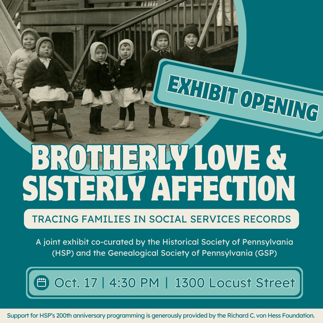 Did you know that October is Family History Month?🌳

Celebrate with us on 10/17 for the opening of "Brotherly Love and Sisterly Affection: Tracing Families in Social Services Records," an exhibit co-curated with <a href="/genealogypa/">Genealogical Society of Pennsylvania</a>