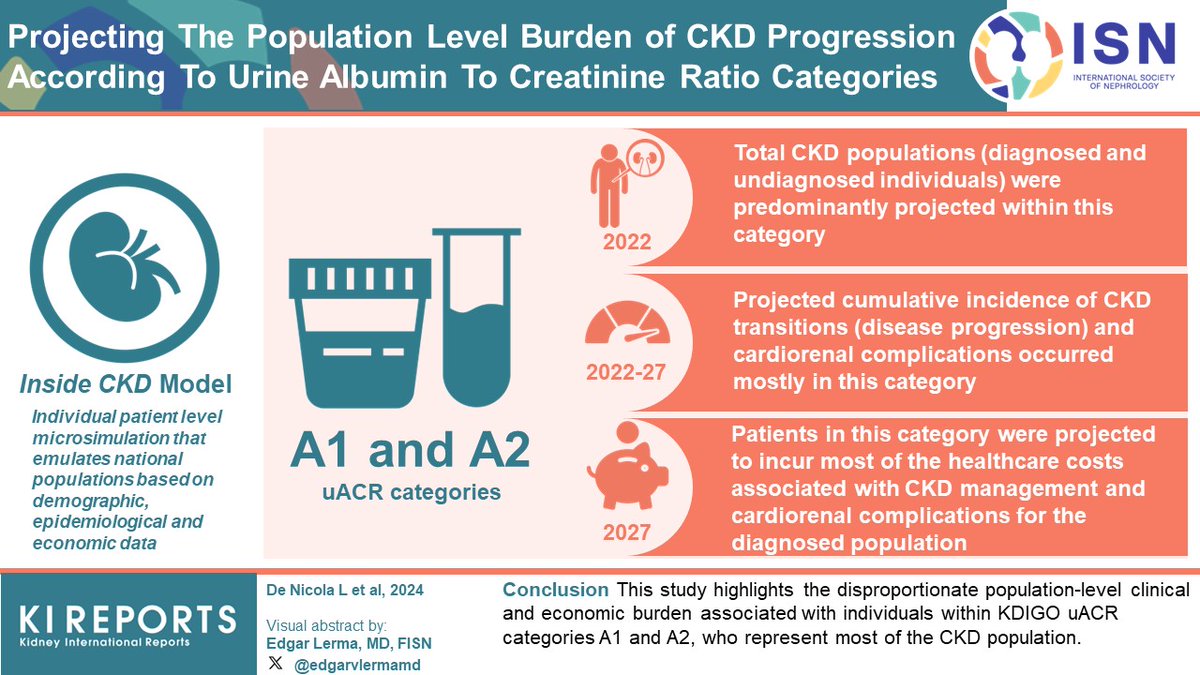 KIReports's tweet photo. Projecting the Population Level #Burden of CKD #Progression According to Urine Albumin-to-Creatinine Ratio #UPCR Categories
#VIsualAbstract by @edgarvlermamd
https://t.co/ruLhwAa3sx
@LucaDeNicola4 https://t.co/hwk0mrIAdk