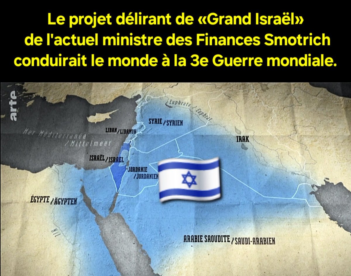 f_asselineau's tweet photo. ⚠️LES DÉLIRES DE L'EXTRÊME-DROITE🇮🇱
Le ministre Smotrich «veut un État juif qui comprend 🇯🇴,🇱🇧et parties de🇪🇬,🇸🇾,🇮🇶,🇸🇦»
Tous les dirigeants français doivent dénoncer ces projets qui ne visent plus la «lutte contre le terrorisme» mais une 3e Guerre mondiale
https://t.co/0STDM28HNl https://t.co/ercj3aP6G3