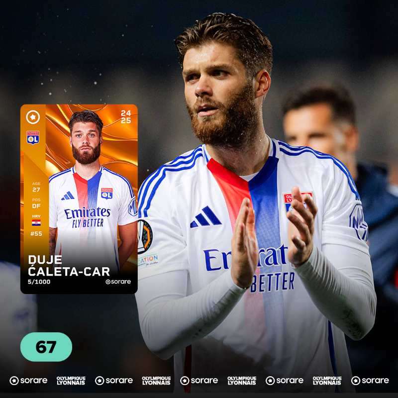 OL's tweet photo. 📊 TOP 3⃣ Sorare du mois de septembre 🦁

👀  On vous fait gagner la carte 𝑳𝒊𝒎𝒊𝒕𝒆𝒅 de Duje Ćaleta-Car 🔴🔵

📋 Pour participer :
☑️ Follow les comptes @Sorare et @OL
☑️ Repost la publication

🤞 TAS le 18 octobre !