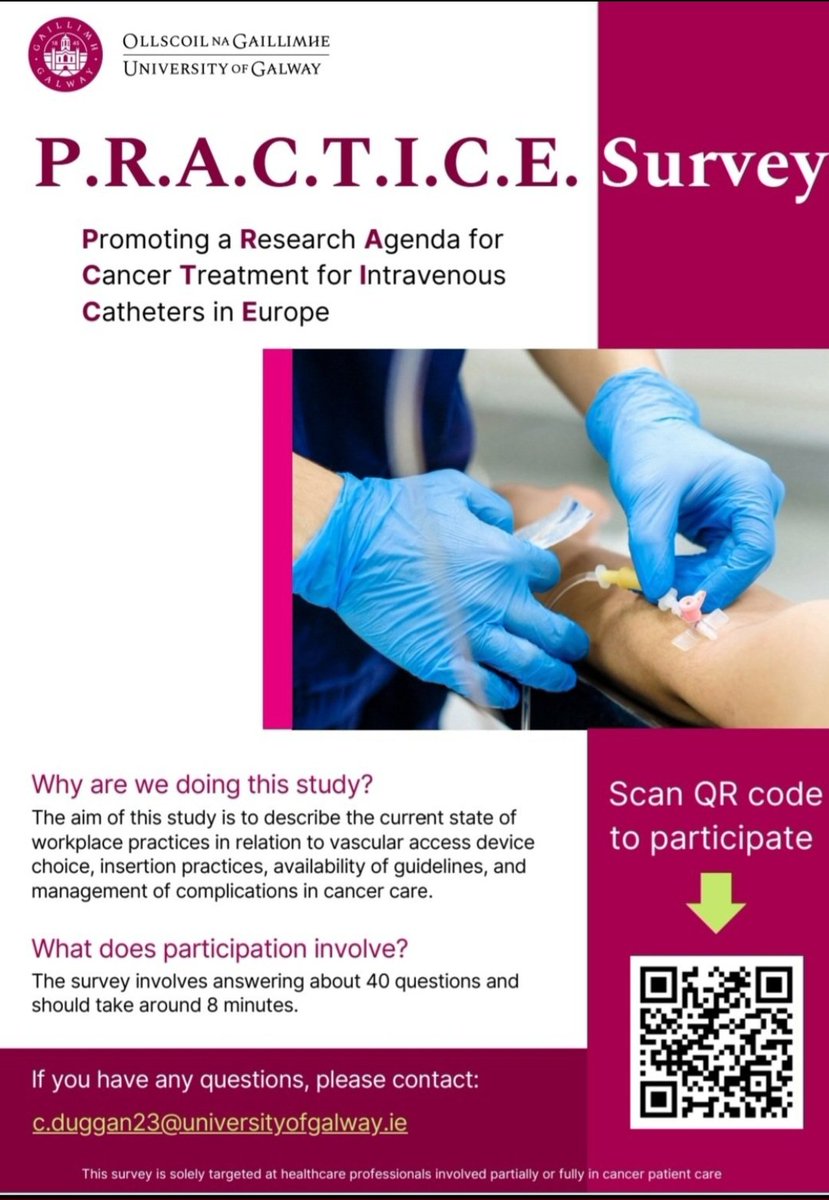 📣 Only 3 days left to have your say. 🫵
Calling all Clinicians working in Cancer care across Europe, 
We want to hear your experience with vascular access devices for the delivery of anti-cancer treatment.
➡️ Please take 8 minutes to complete in full 🙏
nuigalway.questionpro.eu/t/AB3u0msZB3vu…