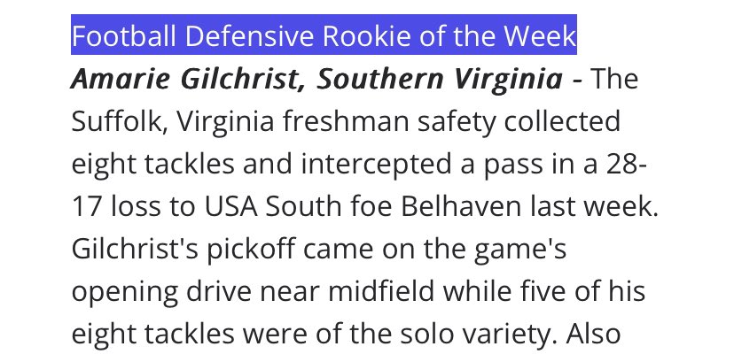 I am blessed to be named USA South’s Defensive Rookie of the week! Big thanks  to my coaches and teammates ! <a href="/coachbillynixon/">Bill Nixon</a> <a href="/CoachWillOrtiz/">Will Ortiz</a> <a href="/CoachJoeDuPaix/">Joe DuPaix</a>