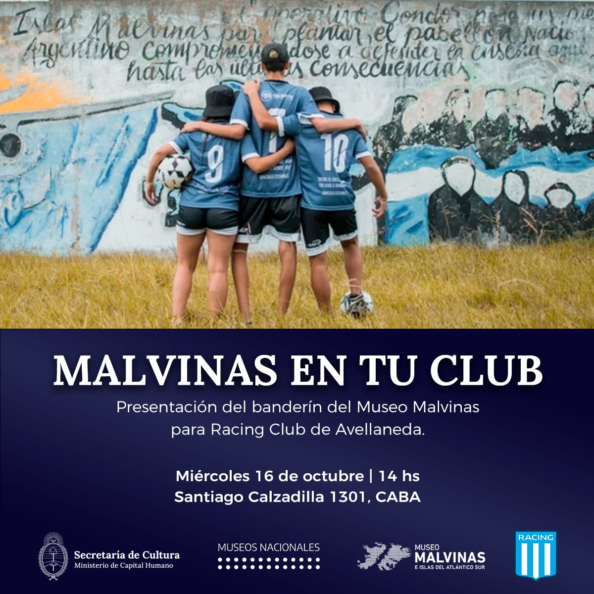 ⚽El miércoles se presenta en el <a href="/MuseoMalvinas/">Museo Malvinas e Islas del Atlántico Sur</a> el banderín sobre el Gaucho Rivero, que flameará del mástil de <a href="/RacingClub/">Racing Club</a>

Te esperamos!!!🇦🇷
