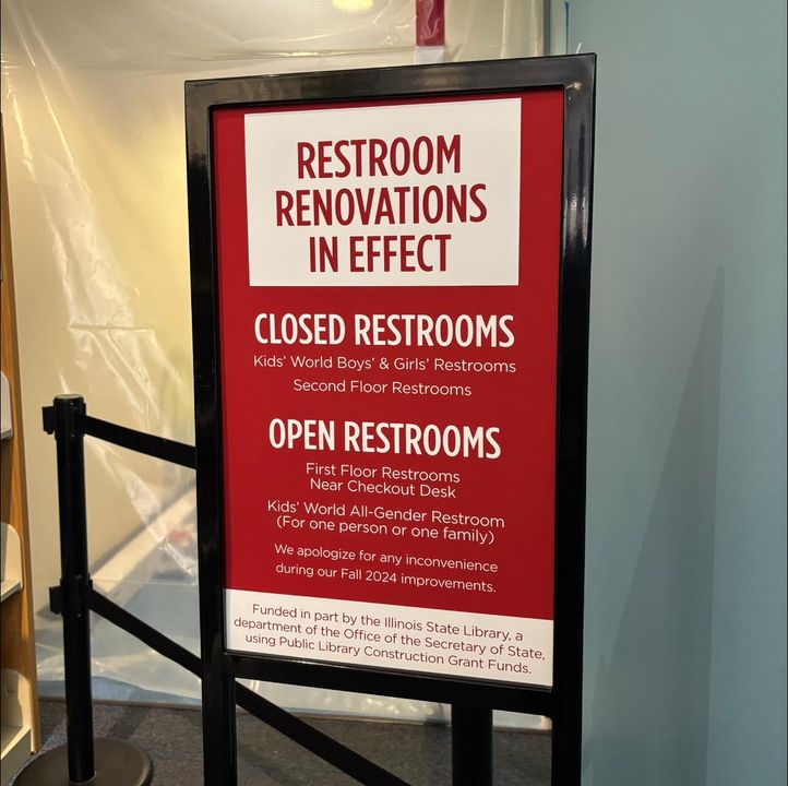 The library's Fall 2024 renovation project begins today. Starting today, the Kids’ World boys’ and girls’ restrooms, the second floor restrooms and the second floor vending cafe will be closed for renovation. We apologize for any inconvenience. Learn more: ahml.info/StayInformed