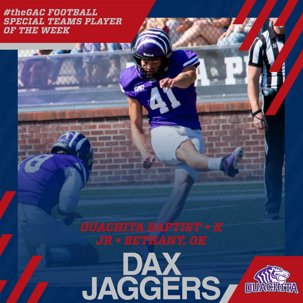 #TheGAC (@gacathletics) on Twitter photo theGAC 🏈 WEEK SIX PLAYERS OF THE WEEK: Offensive - Judd Barton, QB <a href="/SAUFootball/">Mulerider Football</a>
Defensive - Ty Dugger, DB <a href="/Harding_FB/">Harding Football</a>
Special Teams - Dax Jaggers, K <a href="/OuachitaFB/">Ouachita Football</a> theGAC 🏈 WEEK SIX PLAYERS OF THE WEEK: Offensive - Judd Barton, QB <a href="/SAUFootball/">Mulerider Football</a>
Defensive - Ty Dugger, DB <a href="/Harding_FB/">Harding Football</a>
Special Teams - Dax Jaggers, K <a href="/OuachitaFB/">Ouachita Football</a>