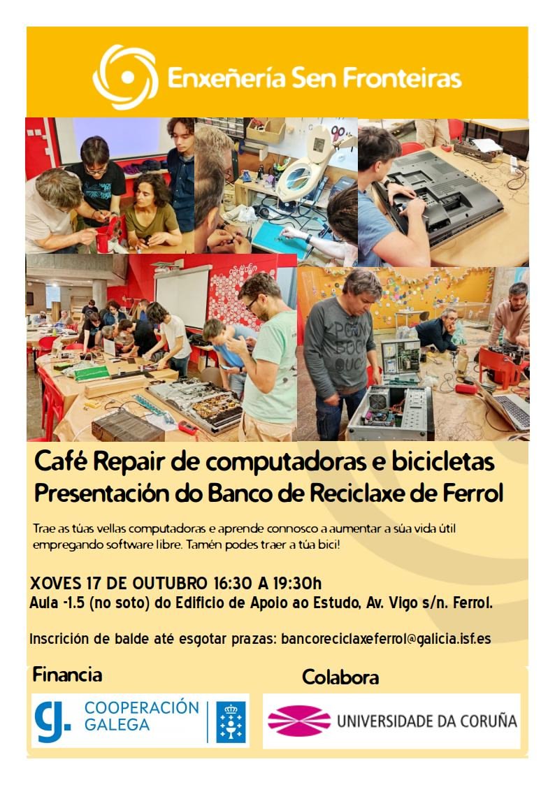 ESFGALICIA's tweet image. #RepairCafe #Ferrol o xoves 17!! Alongando a vida de bicis e compus 🚲💻 
Polo dereito á reparar! #RightToRepair