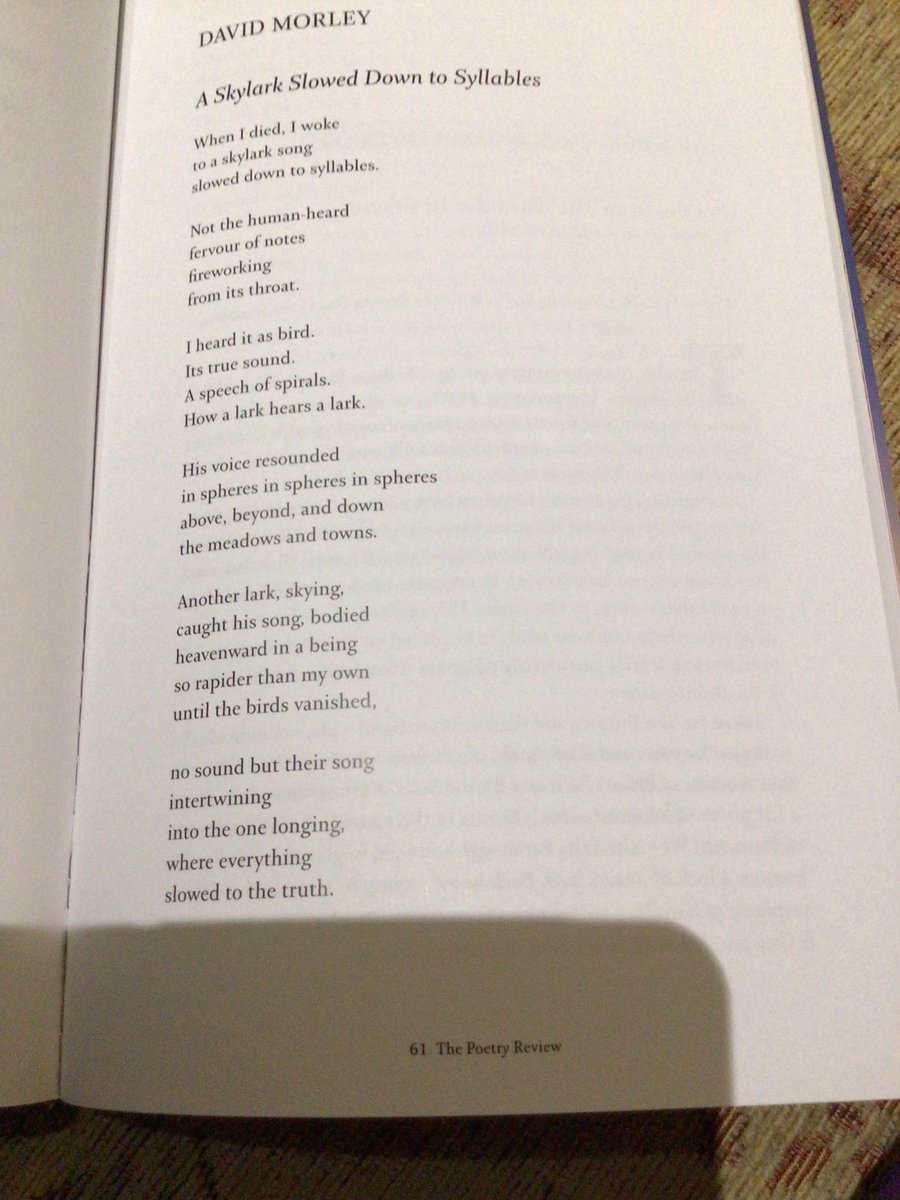 I love this powerful and magical poem by David Morley in the new Poetry Review from ⁦<a href="/PoetrySociety/">The Poetry Society</a>⁩. It’s such a good issue of the magazine, brimming with ideas and images and lines and phrases.