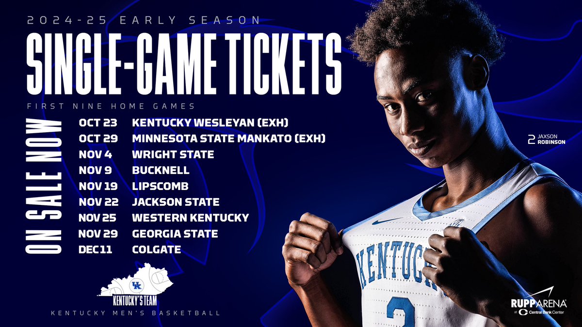 BBN, you ready? 👀

Single game tickets for early season 2024 <a href="/KentuckyMBB/">Kentucky Men’s Basketball</a> home games go on sale TONIGHT at 5 p.m. ET! 

📰 bit.ly/4f4bIDD