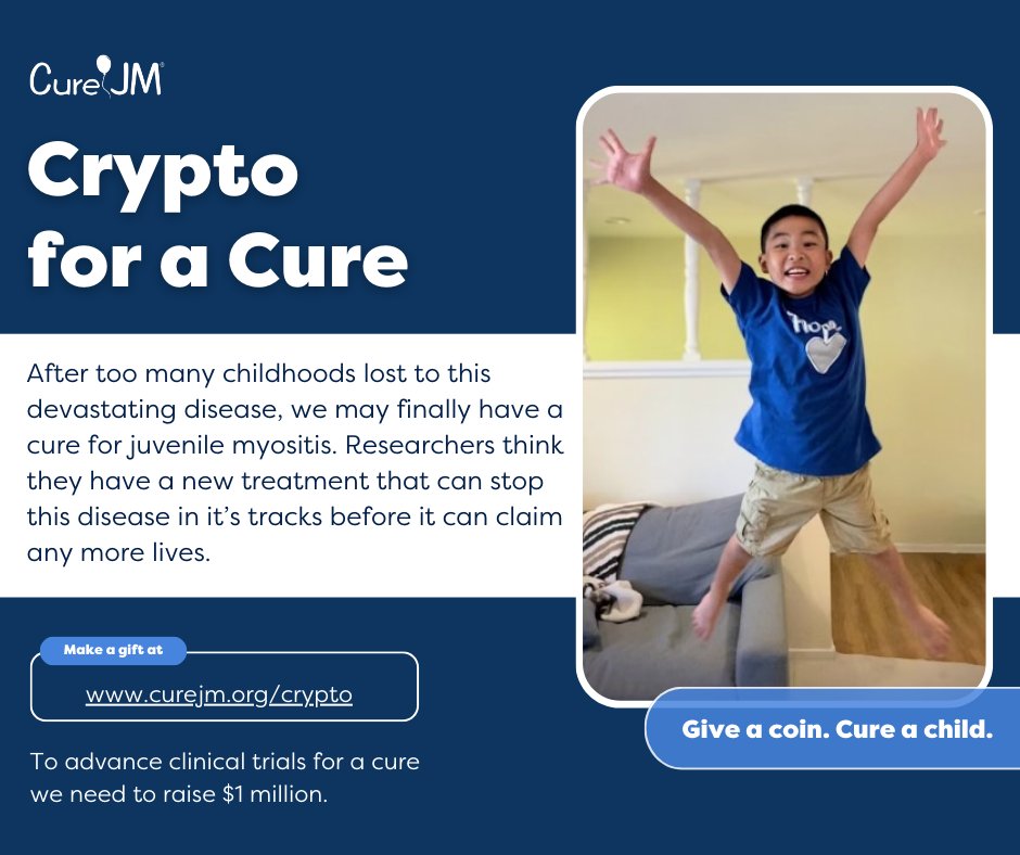 curejm's tweet photo. Too many childhoods have been lost to juvenile myositis. But we’re on the verge of a breakthrough! The researchers are ready. The trials are ready. All we need is YOU. Donate now at https://t.co/lYbVdVtkJF
@TheGivingBlock
#CryptoForGood #cryptoforacure https://t.co/AngsWVcRlS