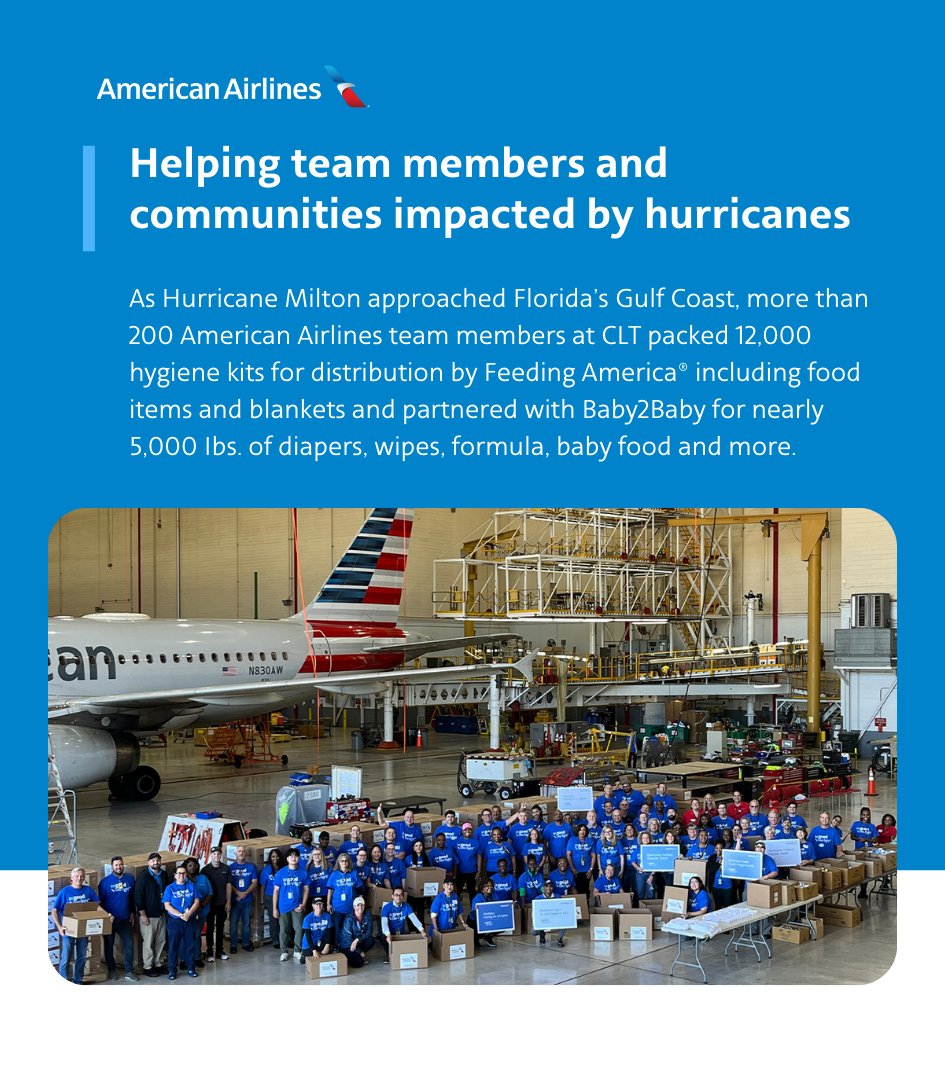 A heartfelt thank you to our CLT-based #AATeam members for their incredible efforts in delivering more than 30,000 lbs. of supplies and organizing a vital donation drive to support communities in need across western North Carolina. bit.ly/3YrtfAs
