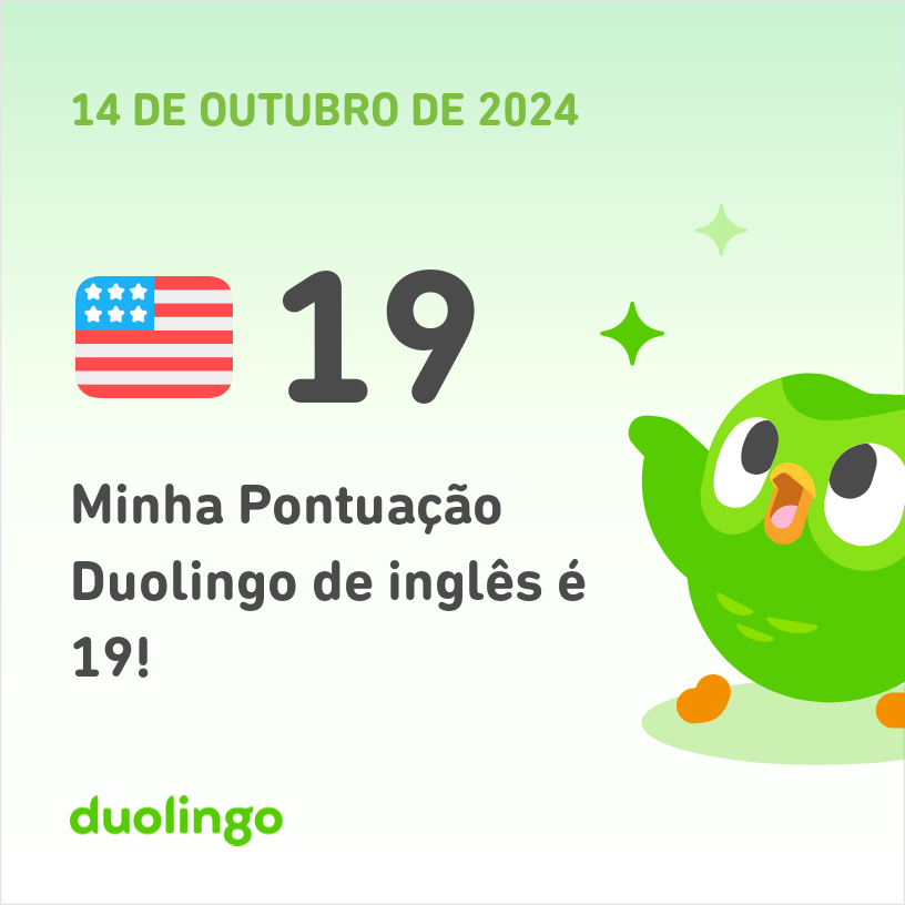 rogersfelis's tweet photo. Minha Pontuação Duolingo de inglês é 19! https://t.co/fvqETqUE86
