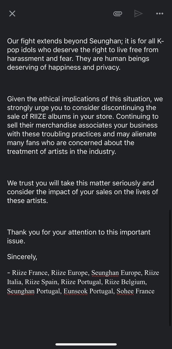 RIIZE_EUROPE's tweet photo. We, RIIZE European fanbases Union, have asked European K-Pop stores to not restock the RIIZE albums and merch

JUSTICE FOR SEUNGHAN 
#SMSupportsBullying
#FVCKYOUSM
#BringbackRII7E
#RII7E_or_NONE
#SM_쓰레기
#AlwaysWithSeunghan
#라이즈는_북두칠성
#UnfairExit_Seunghan https://t.co/gnxGCWaJVN
