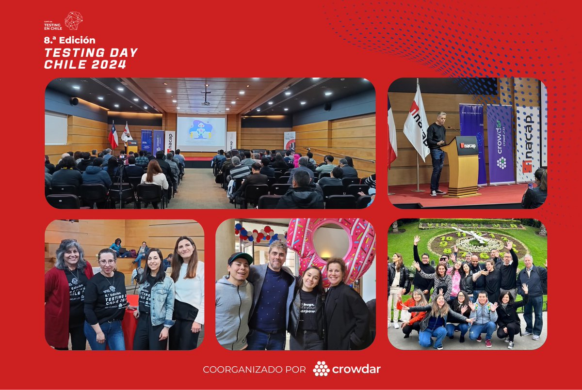 ¡Qué increíbles jornadas! 🎉 Desde #Crowdar, agradecemos a Testing en Chile, sponsors, comunidades, speakers y participantes por hacer posible esta 8va edición de #TestingDayChile🙌

Meses de esfuerzo se vieron reflejados en charlas, talleres y networking que valieron la pena. 💪