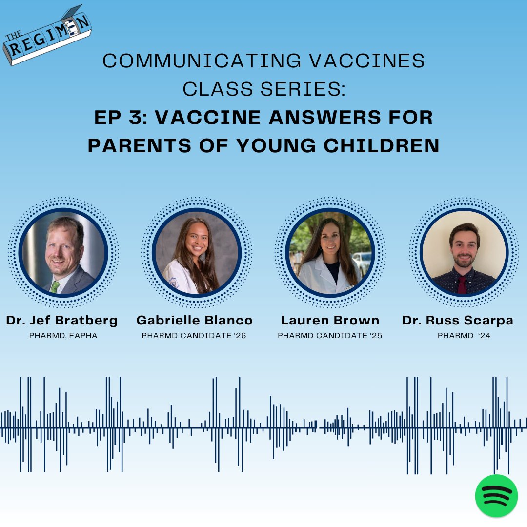 In episode 3 of the Communicating Vaccines class series, URI PharmD students discuss the importance of MMR vaccination. Hosted by Drs. Bratberg &amp; Scarpa (Recorded April 9, 2024). Happy Pharmacists Month! #TheRegimen #Pharmacy #URxI Listen here: spotifyanchor-web.app.link/e/nIQ8g569GNb