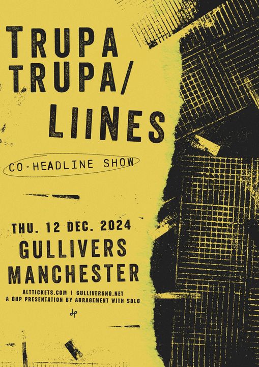 Trupa Trupa (@trupatrupaband) on Twitter photo Alert! 85% of tickets sold – just 15% left. We're so excited to play in Manchester again. Hooray!
<a href="/WEARELIINES/">LIINES</a> <a href="/oldspeckledben/">Ben Ryles</a> <a href="/marcrileydj/">Marc Riley ⚽️🍺🐳</a> <a href="/SoloMusicAgency/">Solo Music Agency</a> <a href="/DHPFamily/">DHP Family</a>
<a href="/HMcGroggan/">Henry McGroggan</a> <a href="/Glitterbeat_Rec/">Glitterbeat Records</a> <a href="/gulliverspub/">Gullivers</a> Alert! 85% of tickets sold – just 15% left. We're so excited to play in Manchester again. Hooray!
<a href="/WEARELIINES/">LIINES</a> <a href="/oldspeckledben/">Ben Ryles</a> <a href="/marcrileydj/">Marc Riley ⚽️🍺🐳</a> <a href="/SoloMusicAgency/">Solo Music Agency</a> <a href="/DHPFamily/">DHP Family</a>
<a href="/HMcGroggan/">Henry McGroggan</a> <a href="/Glitterbeat_Rec/">Glitterbeat Records</a> <a href="/gulliverspub/">Gullivers</a>