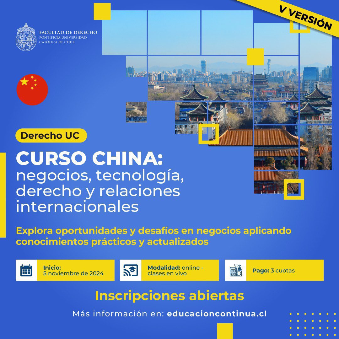 #China 🇨🇳| Ya están abiertas las matrículas para la quinta versión del curso "China: Negocios, Tecnología, Derecho y Relaciones Internacionales". Conoce más de este programa, su equipo de profesores y postula en el siguiente link n9.cl/e420b