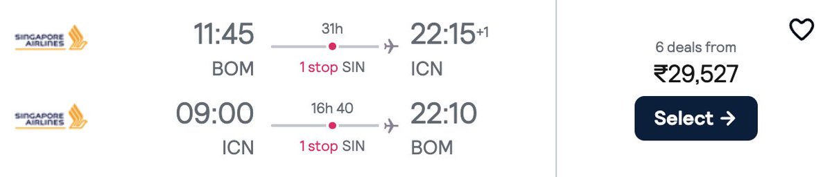 outofofficedaku's tweet photo. #LOOTOOOᵈᵃᵏᵘ

Mumbai ✈️ Seoul Return 
Rs. 27K - 29K 🎒💼
April to Aug  2025 
Fly with @SingaporeAir 

Flights with less layover hours are expensive by Rs. 2000

BTW #ColdplayLive in Seoul happens on April 16, 18, 19, 22, 24, and 25, 2025 😉

Share | RT

#DakuFlightDeals https://t.co/MFm6hQNegC