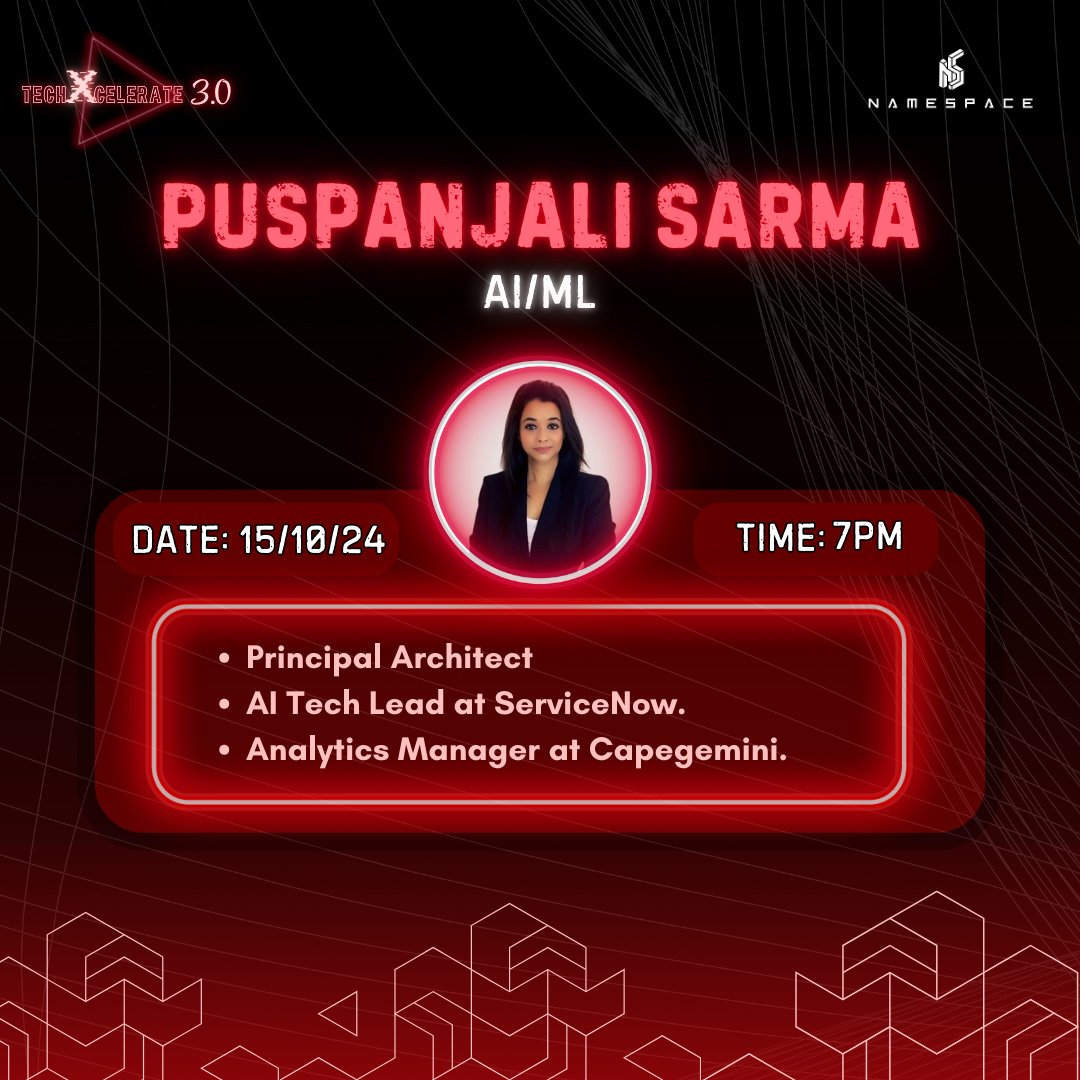 namespaceworld's tweet image. Day 2 - TechXcelerate 3.0: AI/ML with @anjali_sarma

Join us to explore AI/ML with Puspanjali Sarma, Principal Architect at ServiceNow. Gain insights into building intelligent systems and machine learning models.

🗓 Date: 15 October 2024
⏱ Time: 7-8 PM
#TechX3 #AI #ML