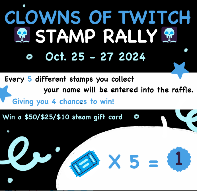 R_Paranda's tweet photo. Calling all patchworks! On October 25th through the 27th, clown Vtubers of all shapes and sizes are hosting a stamp rally. You'll be able to collect my stamp on the 26th @ 3pm EST. Hope to see you all there for our streams! https://t.co/dnR7rXDw0W