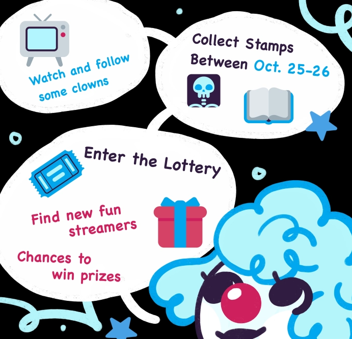 R_Paranda's tweet photo. Calling all patchworks! On October 25th through the 27th, clown Vtubers of all shapes and sizes are hosting a stamp rally. You'll be able to collect my stamp on the 26th @ 3pm EST. Hope to see you all there for our streams! https://t.co/dnR7rXDw0W