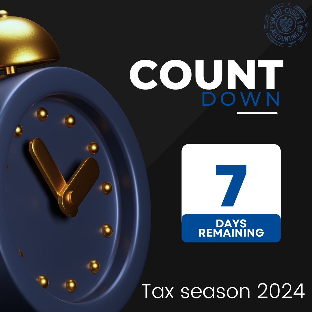 smartchoicecoza's tweet photo. Only 7 days left until the tax season deadline! Don't procrastinate. Get organized today. #taxseason #deadline #SmartChoice 
https://t.co/ZZFdyukJ4N https://t.co/es26zrtCSL