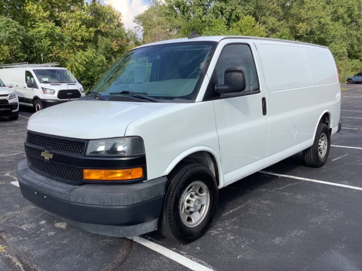 ButchRinklin's tweet photo. 2018 Chevy Express 2500 cargo van with 68k miles. It has the 4.3 325 hp V-6, full power, power windows, locks, tilt, cruise, bluetooth, bulkhead cage, shelving &amp; much more! Don't miss out on this well-maintained cargo van. $21,999. Visit our website at https://t.co/3SMPV13NiP https://t.co/hKxdTiwZR8