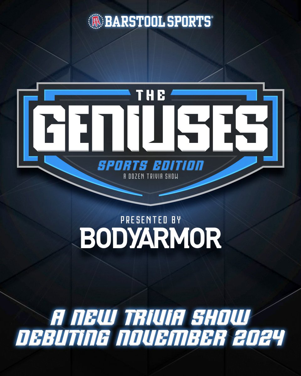 Jeff D. Lowe (@jeffdlowe) on Twitter photo 🚨NEW SHOW🚨
THE GENIUSES: Sports Edition, where fans take on <a href="/kirkmin/">Kirk Minihane</a>, <a href="/BFW/">Brandon Walker</a>, & other <a href="/barstoolsports/">Barstool Sports</a> personalities, debuts in November.
Over 6,000 fans signed up in 12 hours, and we are selecting just 24 people for a tournament to find the best sports trivia mind! 🚨NEW SHOW🚨
THE GENIUSES: Sports Edition, where fans take on <a href="/kirkmin/">Kirk Minihane</a>, <a href="/BFW/">Brandon Walker</a>, & other <a href="/barstoolsports/">Barstool Sports</a> personalities, debuts in November.
Over 6,000 fans signed up in 12 hours, and we are selecting just 24 people for a tournament to find the best sports trivia mind!