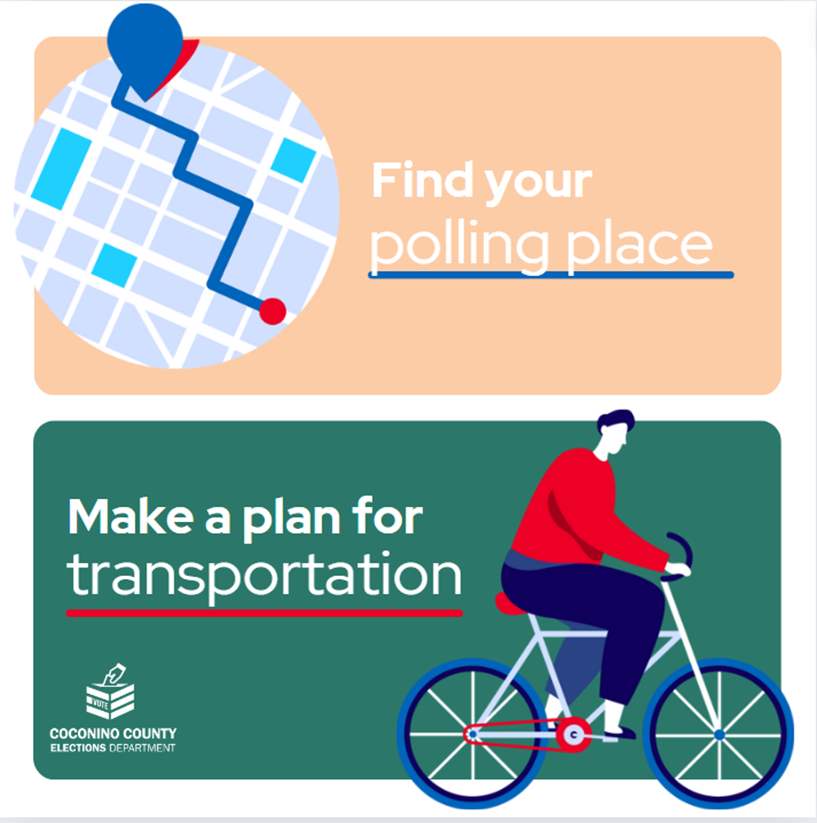 CoconinoVote's tweet photo. #MakeAPlanMonday Make your transportation plan for Election   Day. Most of the Vote Centers are   located near public transportation. Find your closest voting location at https://t.co/WCau2uo1ms https://t.co/uxDxqpCqEj