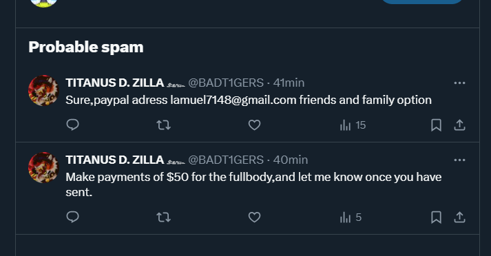 BlueLionMane's tweet photo. Hello, this POS is trying to scam my friend Koba and impersonating @BADT1GER 
It would be a shame if lamuel7148@gmail.com got a shit ton of spam email subscriptions, please make sure not to do that!! https://t.co/1B1FaWXGcs