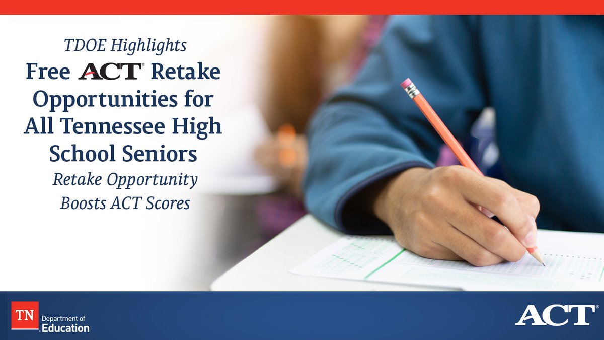ICYMI: Last week, we highlighted the free ACT retake opportunity available for all Tennessee public high school seniors to boost their scores! 📝 See Tennessee's fall retake windows here: tn.gov/education/news…
