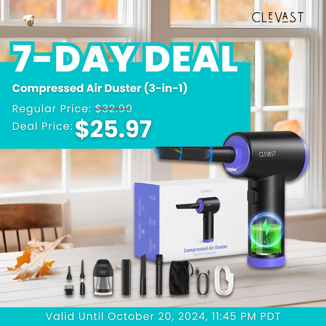 ClevastOfficial's tweet image. Fall into Savings! The perfect time for a cozy, fresh home is here! 😍 Get up to 28% OFF on selected Clevast products during our exclusive 7-day deal.

👉 Shop now: pro.clevast.com
📅 Offer ends on Oct 20, 2024, at 11:45 PM PDT!

#Clevast #fallessentials #homeessentials