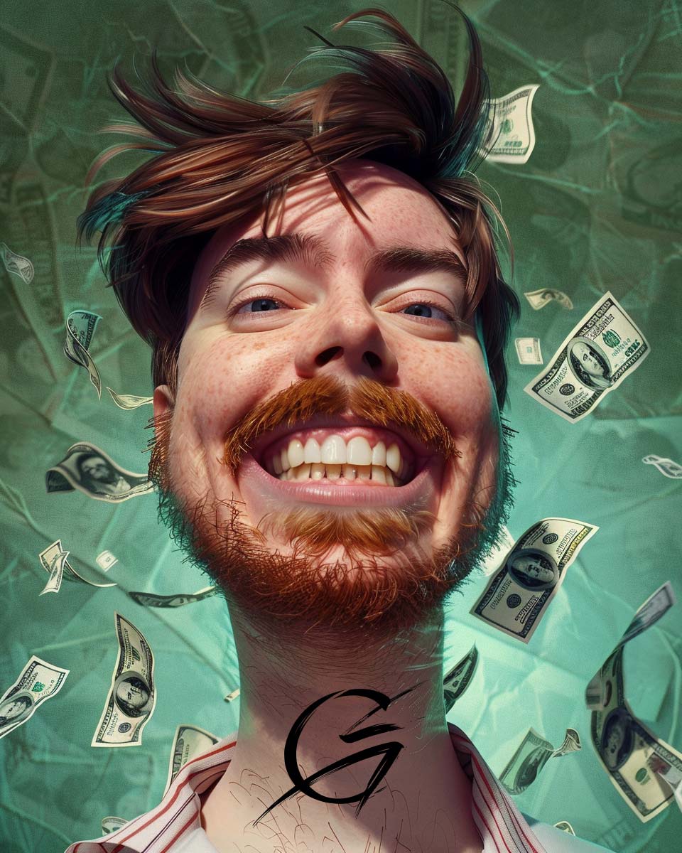 g_art_official's tweet photo. Just another day in Mr. Beast’s world—raining cash and making us all dream! 💵💥 Who needs a weather report when it’s always raining money? #Caricatures #FunnyPictures #CaricatureArtist #MrBeast #DollarShower #MoneyGoals #LivingTheDream #CashKing #milliondollar #dollar #newxceo https://t.co/5uSWcVo7jS
