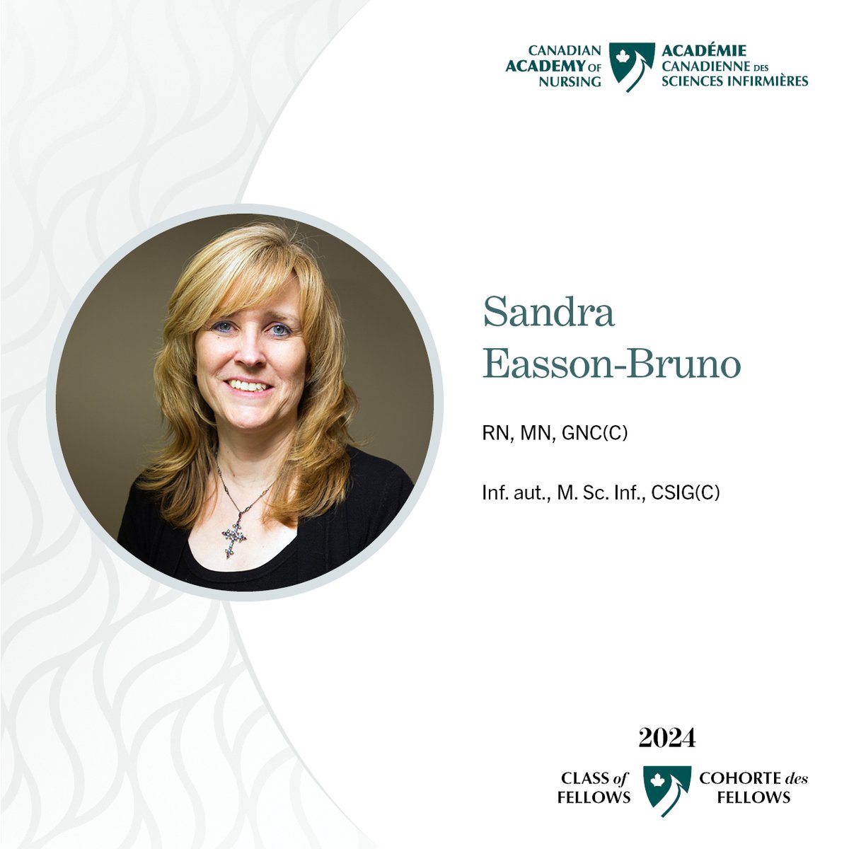 canadanurses's tweet photo. We are proud to introduce Sandra Easson-Bruno, RN, MN, GNC(C), who will be inducted as a Fellow of the Canadian Academy of Nursing on October 24, 2024.

For more details: https://t.co/DNjA0GygJH

#CNA2024 #Fellowship #FCAN https://t.co/pGQ2d9LrGk