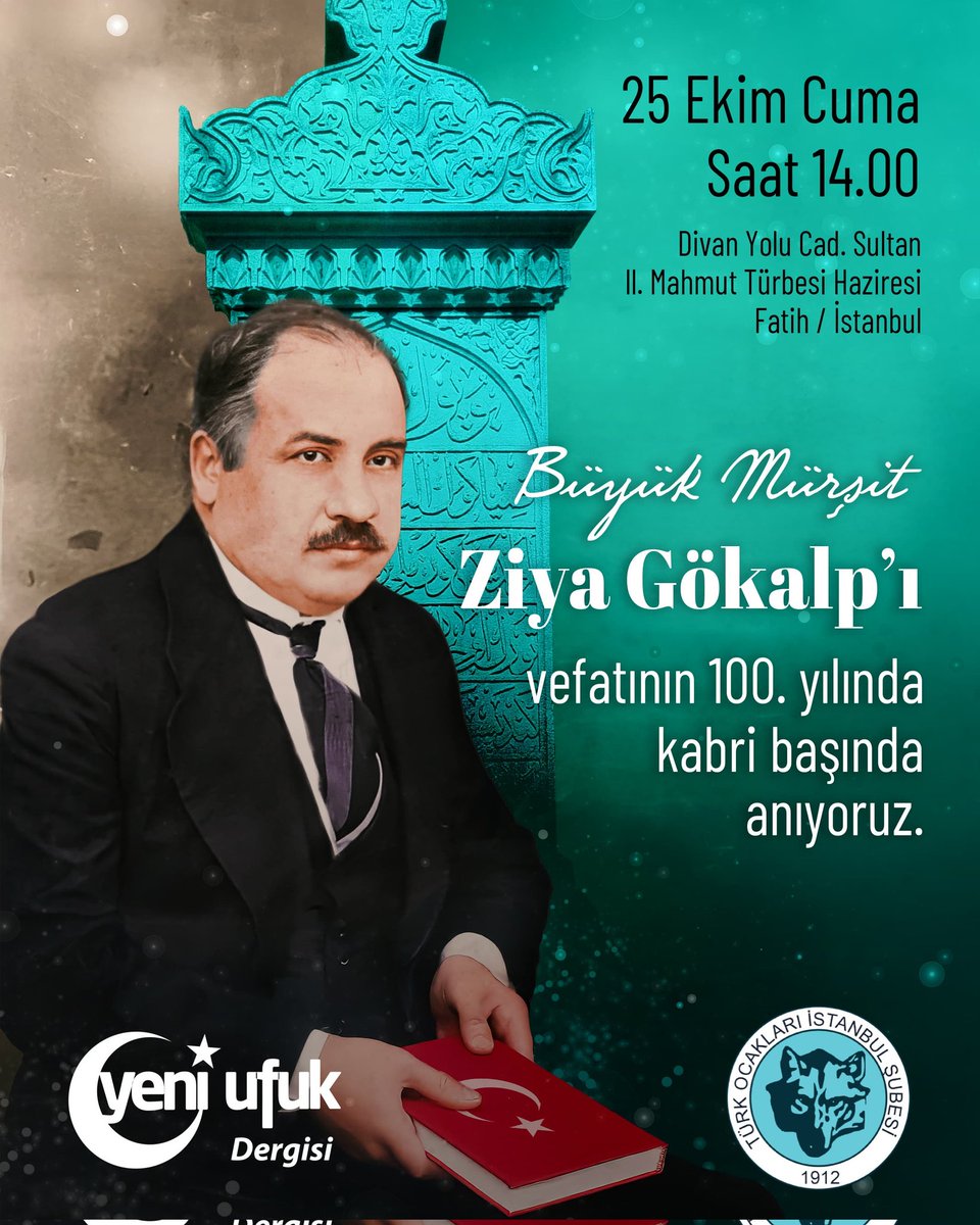 Büyük Mürşit Ziya Gökalp'ı vefatının 100. yılında mezarı başında anıyoruz. 

Türkiye Cumhuriyeti Devleti'nin fikir babası, Türkçülüğün ebedî önderi, büyük mütefekkir Ziya Gökalp'a vefâ borcumuzu ödemeye sizleri de bekliyoruz.

#ZiyaGökalpYılı #ZiyaGökalp