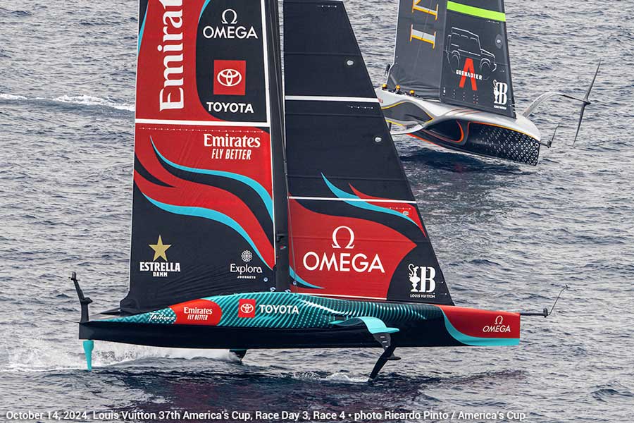 Match Racing • Barcelone
37e America’s Cup • 4-0 : Les Néo-Zélandais dominent, contrôlent et gagnent
=> seasailsurf.fr/37e-America-s-…
Journée de rattrapage pour disputer la 4e régate entre Néo-Zélandais et Anglais. Temps gris et vent de 9 à 11 noeuds sur Barcelone.