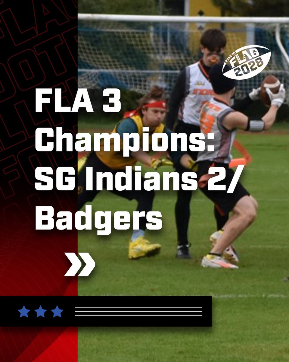 FootballAT's tweet photo. In der FLA 3 setzt sich die SG Indians 2/Badgers mit 21:13 gegen die Honeybees 2 durch und wird nächste Saison somit in der FLA 2 spielen 💪
Foto: Vienna Knights
#RoadToFlag28 #RoadToLA28 #RoadToLA #FLA3 #FlagFootball https://t.co/QQDqjou9eN