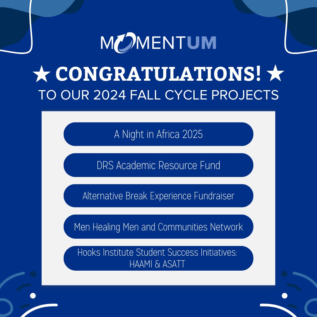 MemAnnualGiving's tweet photo. 💥CONGRATS!💥
Join us in congratulating our 2024 Fall Cycle Projects! 🥳
We’re so excited to welcome them and can’t wait to see what they accomplish!
Be sure to stay tuned for our post announcing their launch so that you can support the project that speaks to you! 💙 https://t.co/71WqAw4HKe
