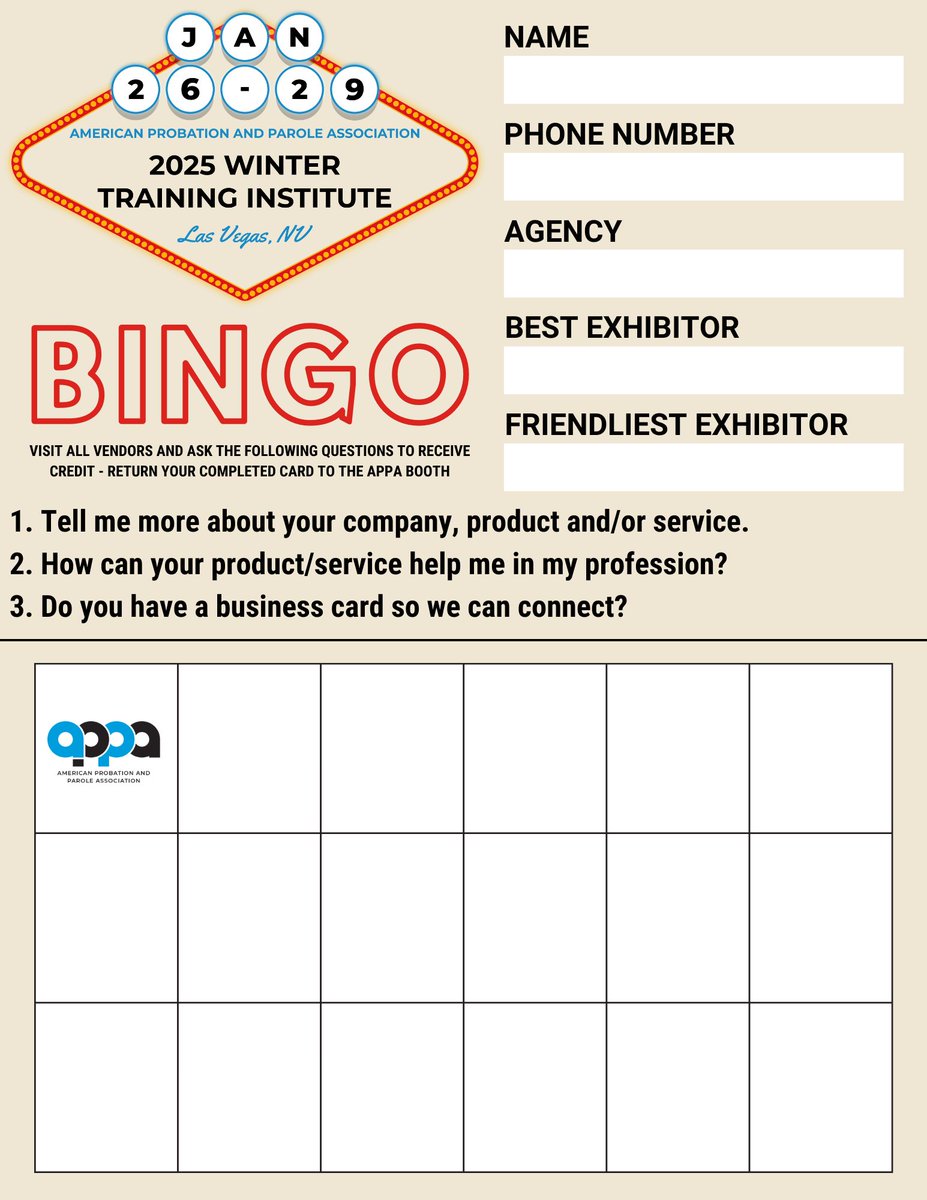 Do you see your business/company's logo on the bingo card? 🤔

Click on the link below to learn more about exhibitor and sponsorship opportunities.
appa-net.org/institutes/202…