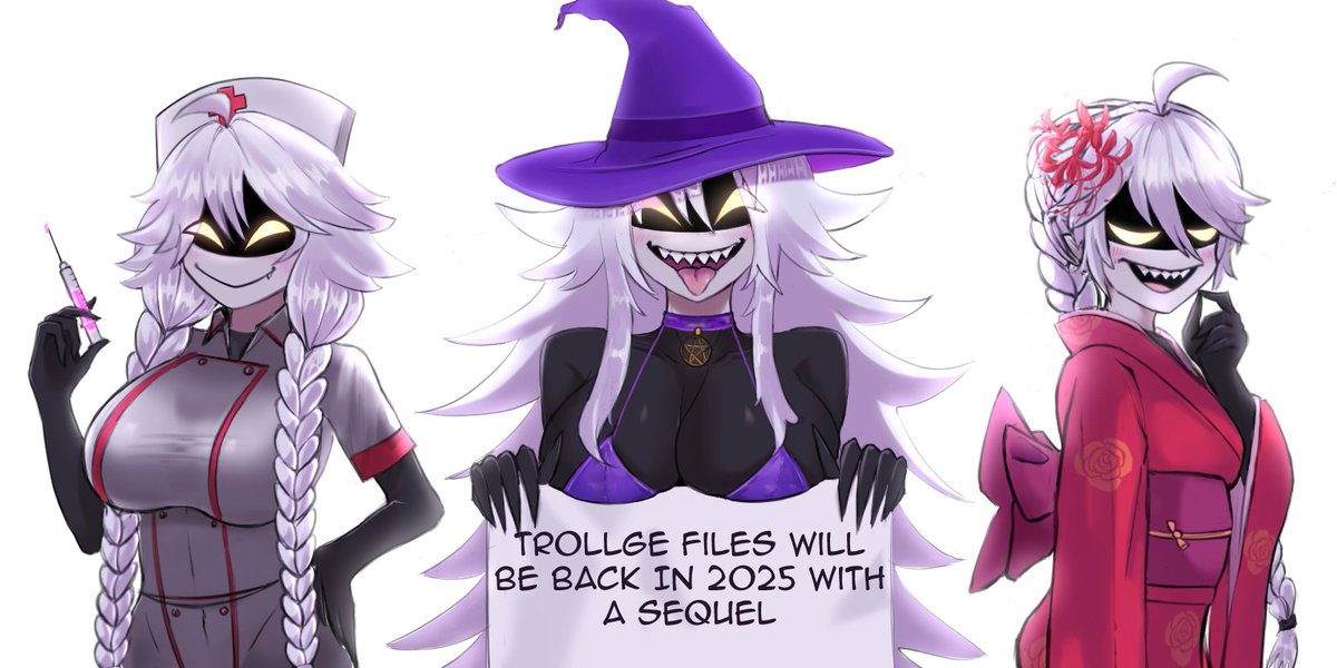 BunnyMalicious's tweet image. I'd like to officially announce that after the release of the second demo of Alice mad &amp;amp; Hopeless, I'll be working on a sequel to the Trollge Files, to celebrate take this artwork of girlfriend wearing different costumes, happy halloween