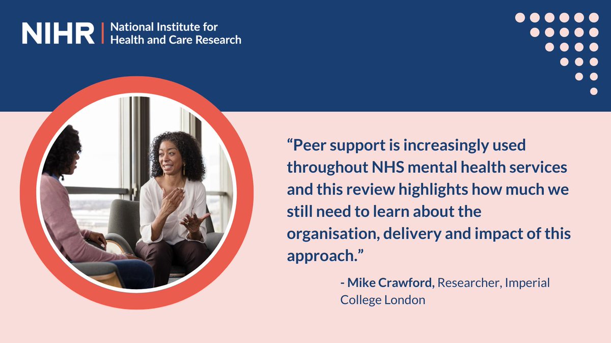 Peer support workers use their lived experience of mental health difficulties (such as anxiety, psychosis or substance abuse) to support service users or carers.

❓ But how can peer support in mental health work better?

Find out in our latest #NIHRevidence Alert: