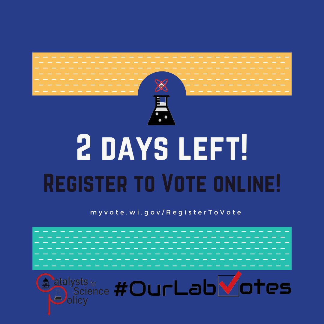 Two days left to register as a voter online or by mail! Get involved by joining #OurLabVotes, CaSP's campaign to turn out STEM student voting!  forms.gle/8kBiFEoaKD3fav…