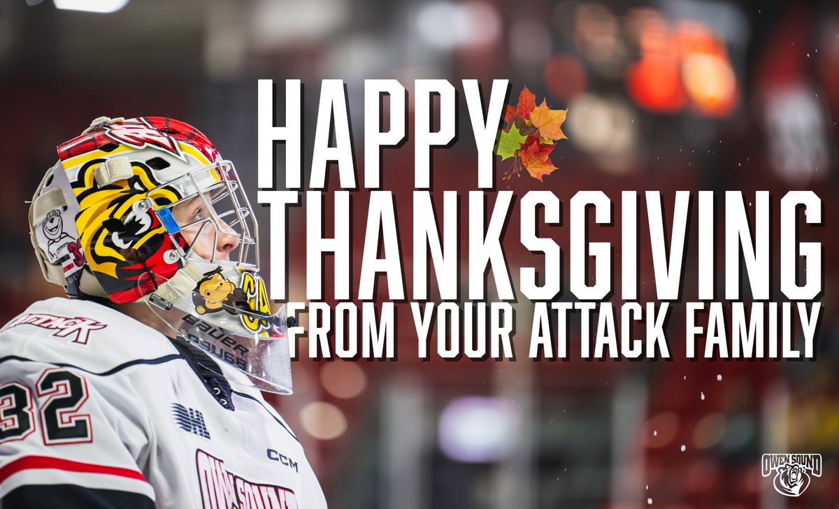 AttackOHL's tweet photo. Happy Thanksgiving from us to you.π¦
#GoAttackGo #Owensoundattack #owensoundattack2024 #AlwaysAttack #Attackalways https://t.co/S9NXyoipwO