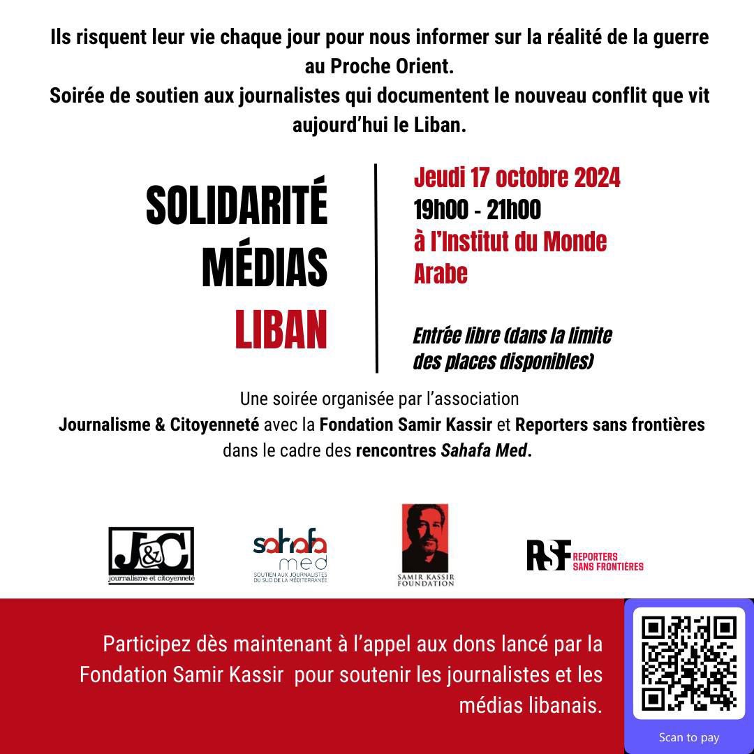 Dalal Mawadدلال معوض (@dalalmawad) on Twitter photo Lebanese journalists need our support. If you are in Paris, please join us. I’ll be presenting the event and we will have live testimonies from journalists on the ground. Event organized by <a href="/SK_Eyes/">Samir Kassir Eyes</a> <a href="/LesAssises/">Assises du Journalisme</a> <a href="/RSF_inter/">RSF</a> and hosted by IMA Lebanese journalists need our support. If you are in Paris, please join us. I’ll be presenting the event and we will have live testimonies from journalists on the ground. Event organized by <a href="/SK_Eyes/">Samir Kassir Eyes</a> <a href="/LesAssises/">Assises du Journalisme</a> <a href="/RSF_inter/">RSF</a> and hosted by IMA