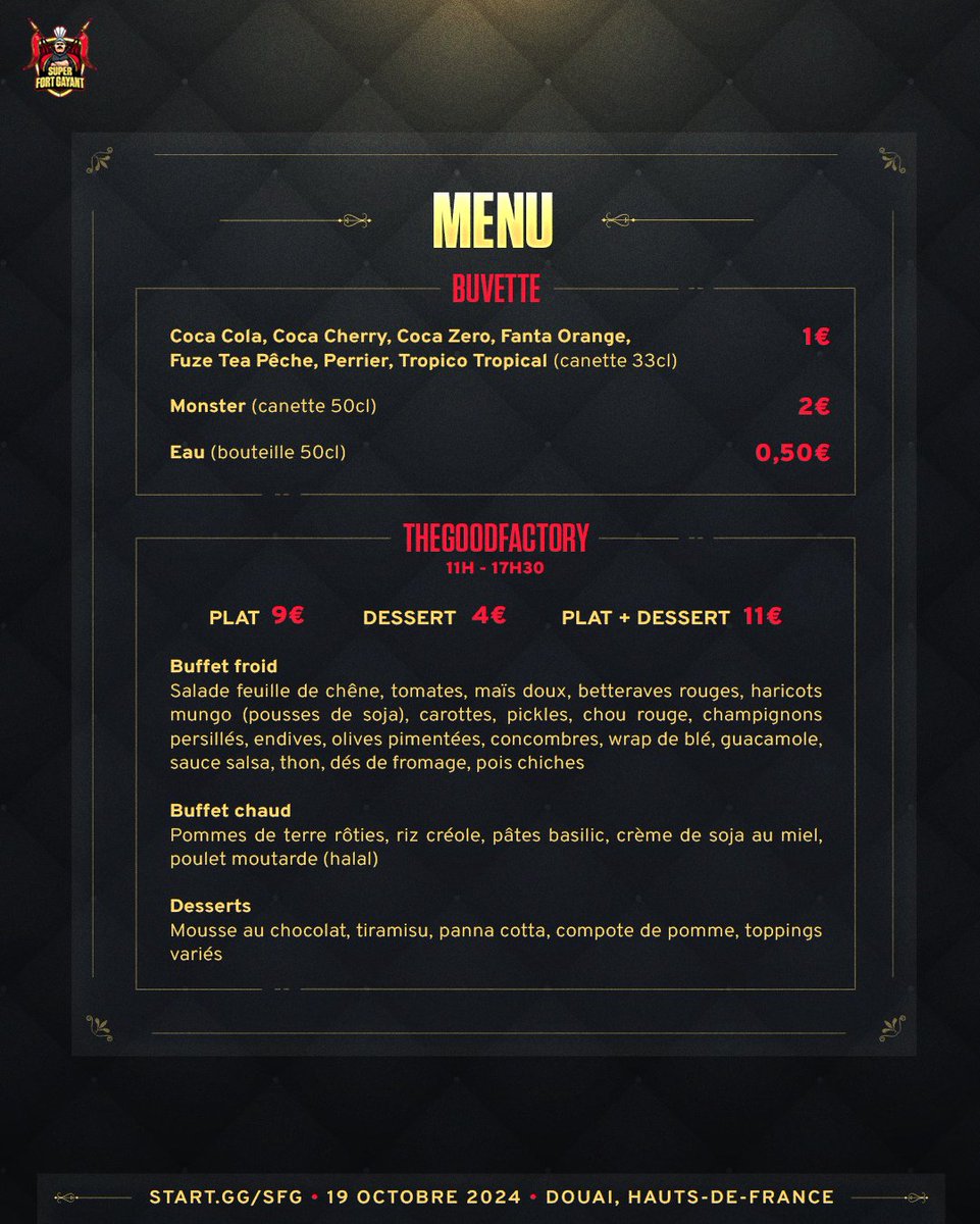 RetropenBar's tweet image. Au #SFG2024, notre partenaire The Good Factory vous proposera un buffet avec moults plats &amp;amp; desserts 🤤

Sur place, retrouvez aussi notre R-Buvette, disponible durant tout le week-end pour étancher votre soif !🥤

Jetez donc un œil au menu 👀
