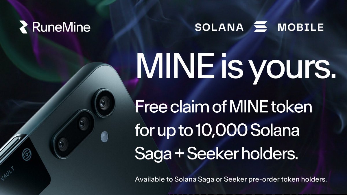 🚨LATEST: @minelabs_ to airdrop 1% of the total supply of its upcoming  token $MINE to @solanamobile Saga and Solana Seeker pre-order token holders.